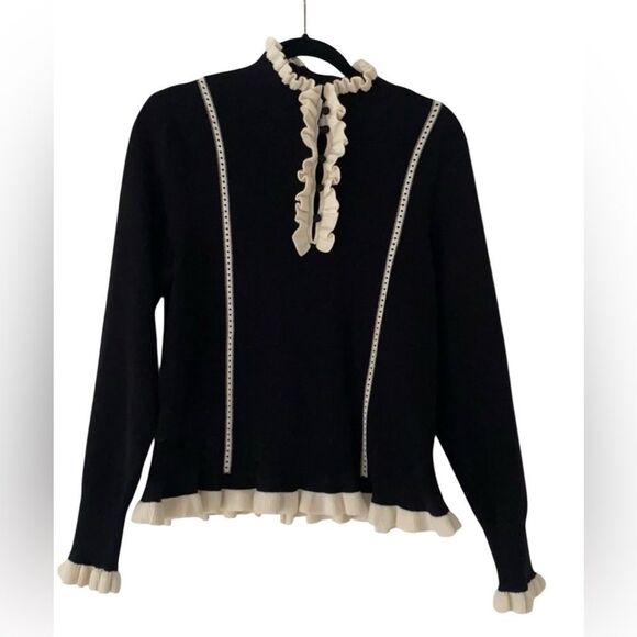 CABI Adorn Pullover Black Sweater with White Accents - Picture 13 of 15